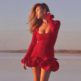 Long Sleeve Ruffles Hem Mini Dress