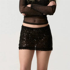 Sequin Lace Hem Mini Skirt