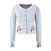 Blue Striped Button Knit Cardigan