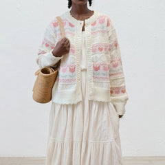 Heart Flowers Knitted Sweater Cardigan