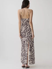 Lace Patchwork Zebra Stripe Print Maxi Dress