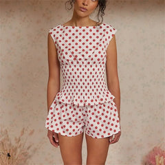 Polka Dot Smocked Sleeveless Tank Tops And Elastic Waist Shorts Matching Set