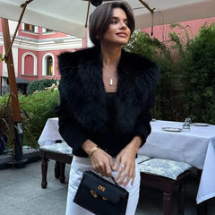 Black Cropped Faux Fur Removable Collar Cardigan