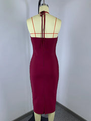 Halter Neck Tassel Fringe Midi Bandage Dress