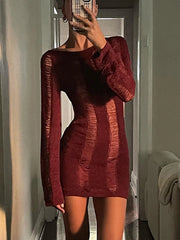 Long Sleeve Open Back Mini Dress