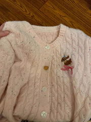 Puppy Bow White Knitted Cardigan