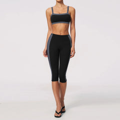 Two-Tone Contrast Seam Crop Top And Capri Leggings Set