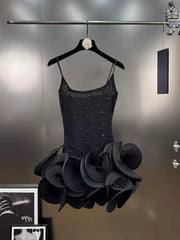 Sheer Strap 3d Flower Frill Mini Dress