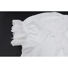 White Lace Ruffled Short Sleeve Buttoned Mini Dress