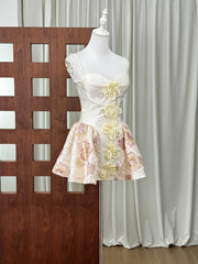 Spaghetti Strap 3D Floral Sequin Patchwork Mini Dress