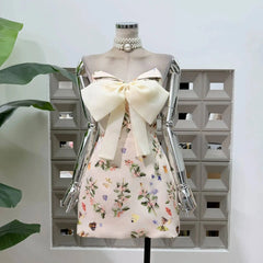 Print Bow Butterfly Sleeveless Mini Dress