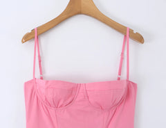 Pink Corset Spaghetti Strap Midi Dress