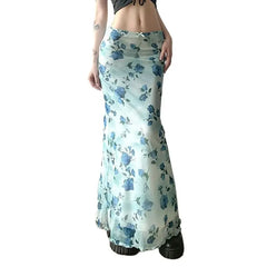 Blue Rose Pinted Long Skirt