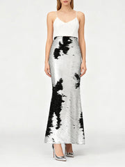 Silver And Black Sequin Long Skirt