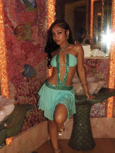 Green Sequin Cut Out Frill Hem Mini Dress