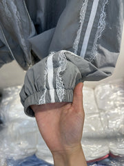 Lace Trim Stand-up Collar Zipper Jacket