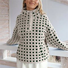 Long Sleeve Stand Collar Checkered Pullover Jacket