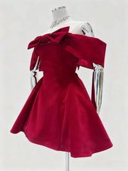 Bowknot Velvet Slash Neck Mini Dress