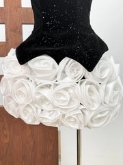 Black Corset Top And 3D White Flowers Skirt Two Piece Set