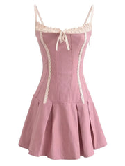 Pink Lace Strappy Mini Dress