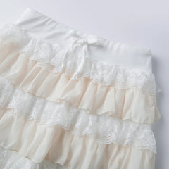 Drawstring Lace Trim Tiered Ruffle Mini Skirt