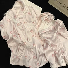 Pink Hello Kitty Ice Satin Shirt And Shorts Pajama Set
