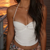 White Knit Knotting Halter Tank Top