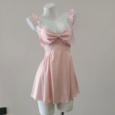 Ruffles Shoulder Strap Bow Mesh Night Dress
