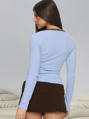 Ribbed Trim Long SLeeve Top