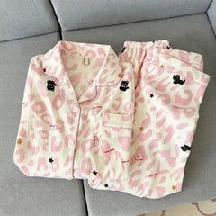 Cute Animal Print Long Sleeve Shirt And Pants Pajama Set