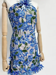 Halter Neck Embroidery Flowers Mini Dress