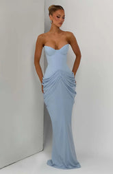Pleated Waist Corset Strapless Lace Up Maxi Dress