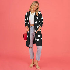 Hearts Print Long Cardigan