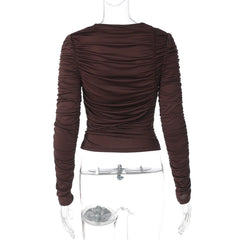 Solid Ruched Long Sleeve Top
