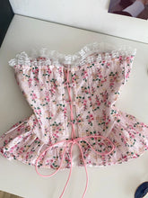Pink Floral Lace Up Corset
