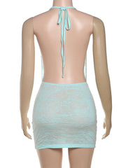 Blue Halter Starfish Backless Beach Mini Dress