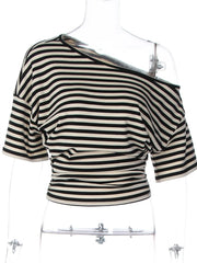Diagonal Collar Striped T-shirt