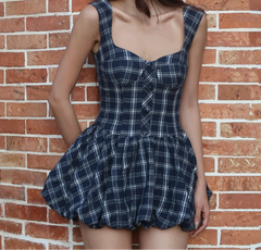 Blue Plaid Print Buttoned Tank Mini Dress