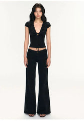 Deep V-Neck Lace Patchwork Top