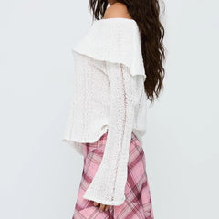 Ripped Fold Over Long Sleeve Knit Top
