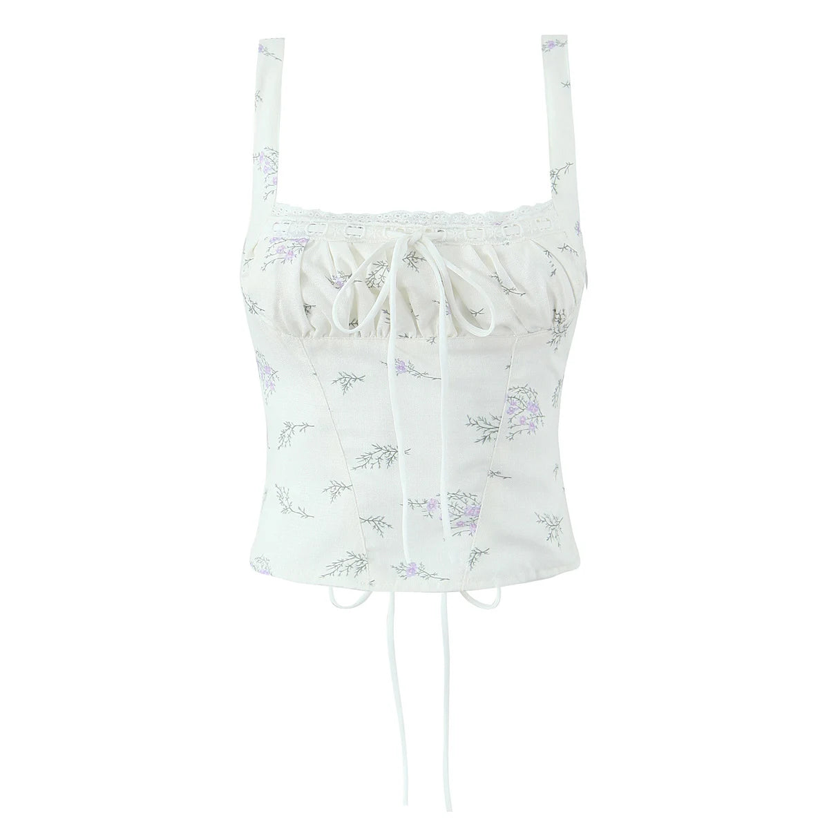 White floral-patterned crop top on a white background