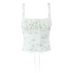 White floral-patterned crop top on a white background