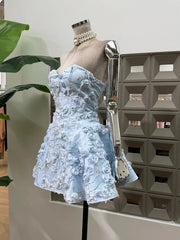 Floral Embroidered Strapless Mini Dress