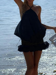 Black Halter Open Back Mini Dress