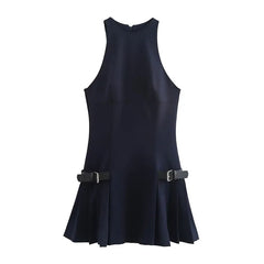 Black Buckle Solid Mini Dress