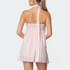 Pink Bandeau Scarf Mini Dress - Floral A-Line