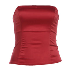 Red Satin Corset Top And 3d Flower Mini Skirt Set