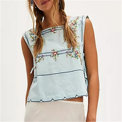Embroidery Flower Side Tie Tank Top