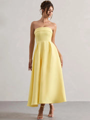 Strapless Solid Midi Dress