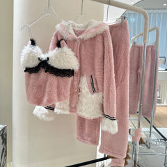 Fur Pijama Flannel Three-Piece Set
